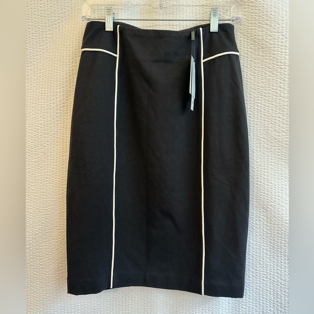T Tahari Black Ivory Trim Pencil Skirt Women’s XS NWT Career Stretch Midi